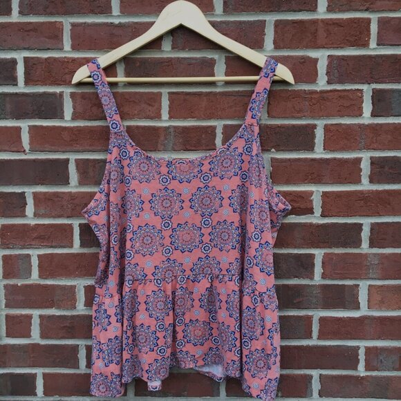 Self Esteem Sleeveless Boho Peplum Tank Top Juniors 1X Flowy Tiered - Picture 2 of 9